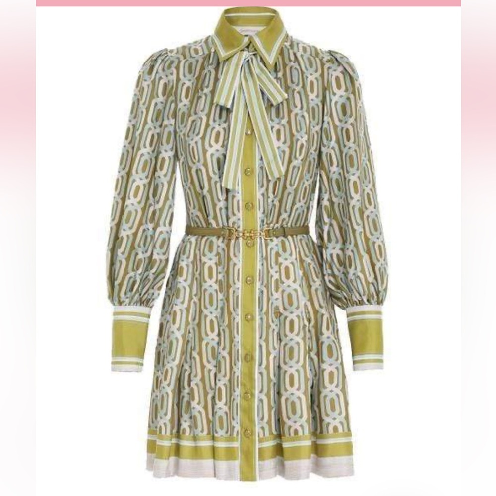 Zimmerman RHYTHM PRINTED SILK-TWILL MINI SHIRT DRESS IN GREEN
